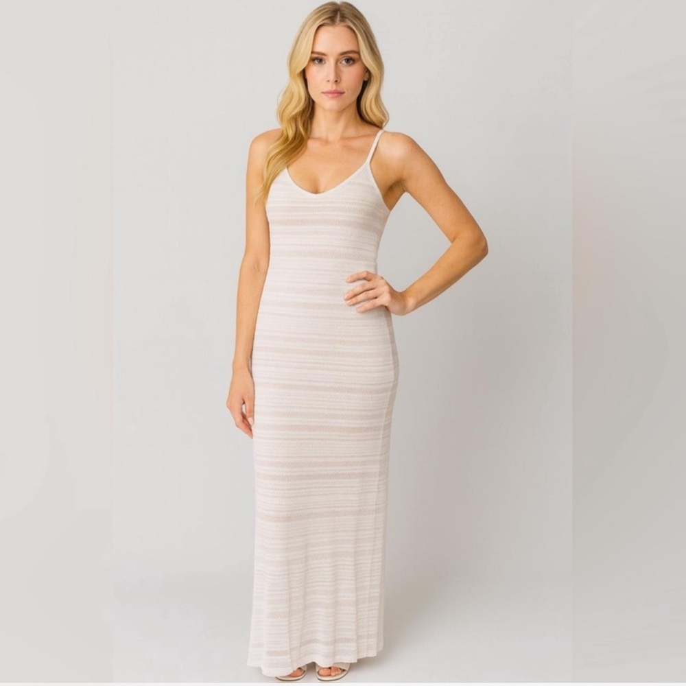 Bebe Mixed Stitch White Maxi Dress